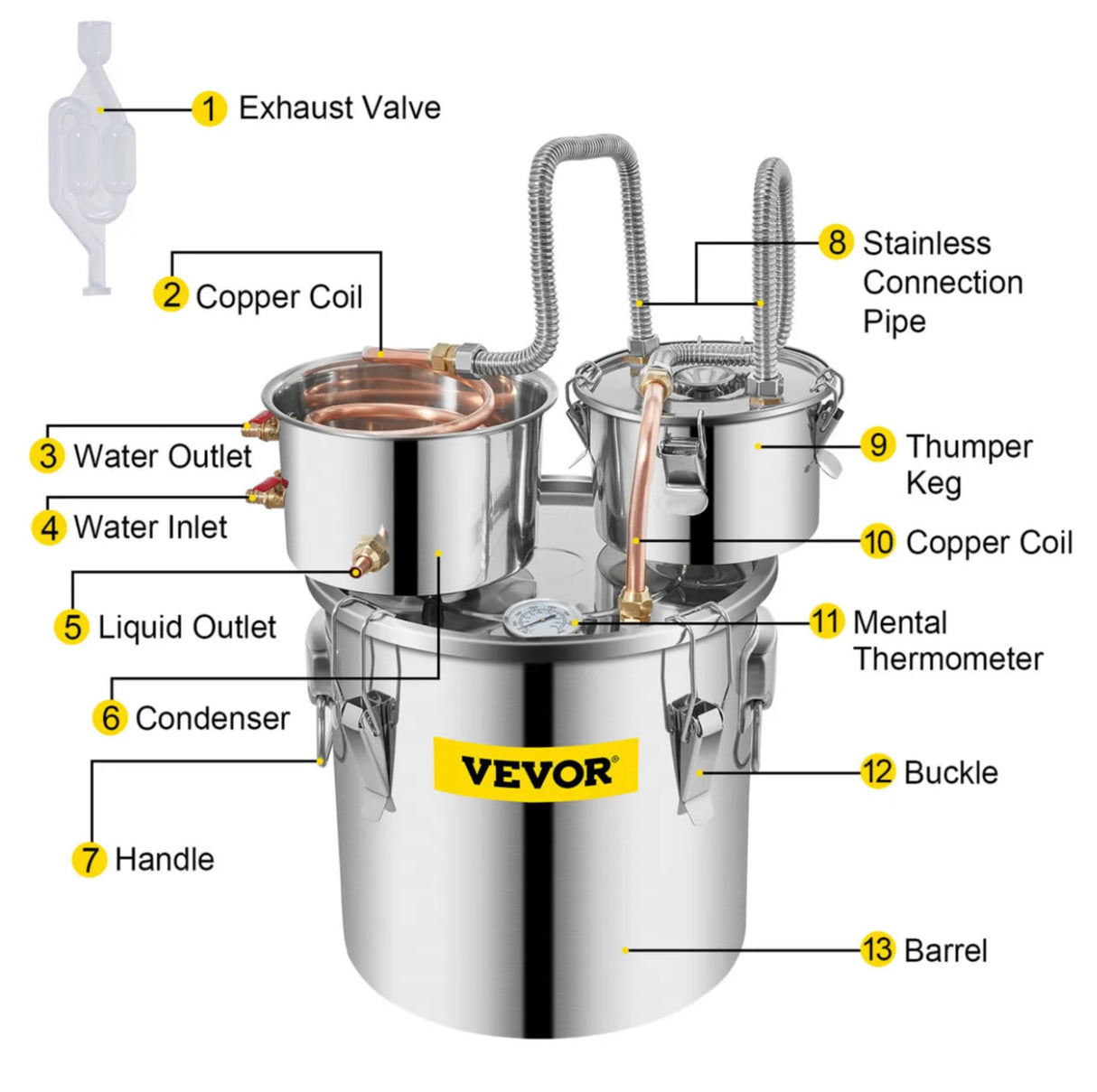 3 Pots 5Gal 19L Alcohol Distiller Copper Alcohol Still Boiler Spirits Brew Kit