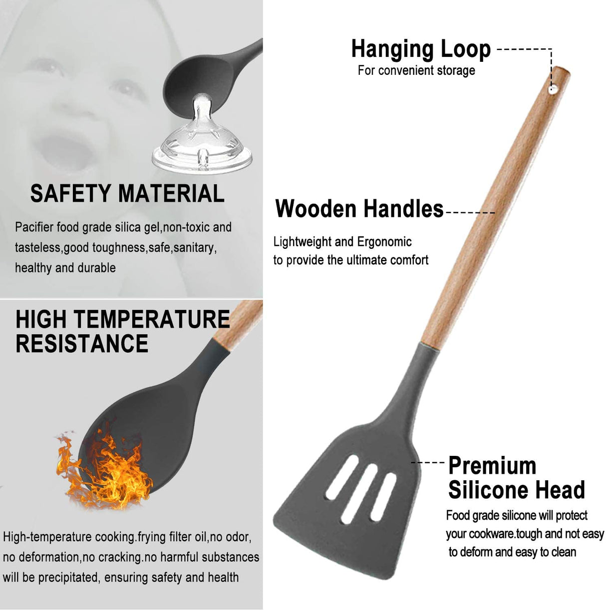 Kitchen Utensil Set Silicone Cooking Utensils - SZBOB 19pcs Kitchen Utensils Tools Wooden Handle Spoons Silicone Utensil Set Spatulas Set Cookware Turner Tongs Whisk Kitchen Gadgets with Holder