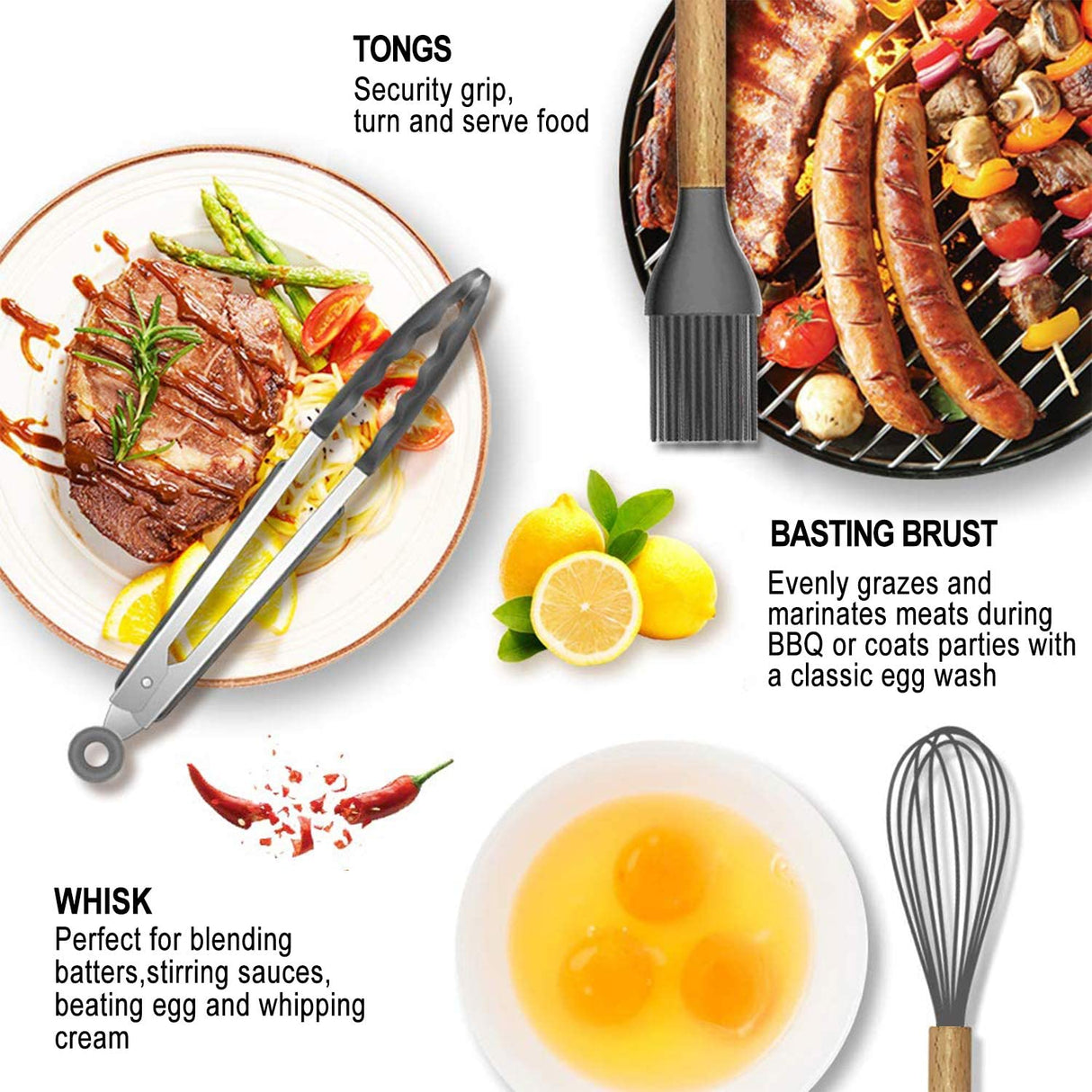 Kitchen Utensil Set Silicone Cooking Utensils - SZBOB 19pcs Kitchen Utensils Tools Wooden Handle Spoons Silicone Utensil Set Spatulas Set Cookware Turner Tongs Whisk Kitchen Gadgets with Holder