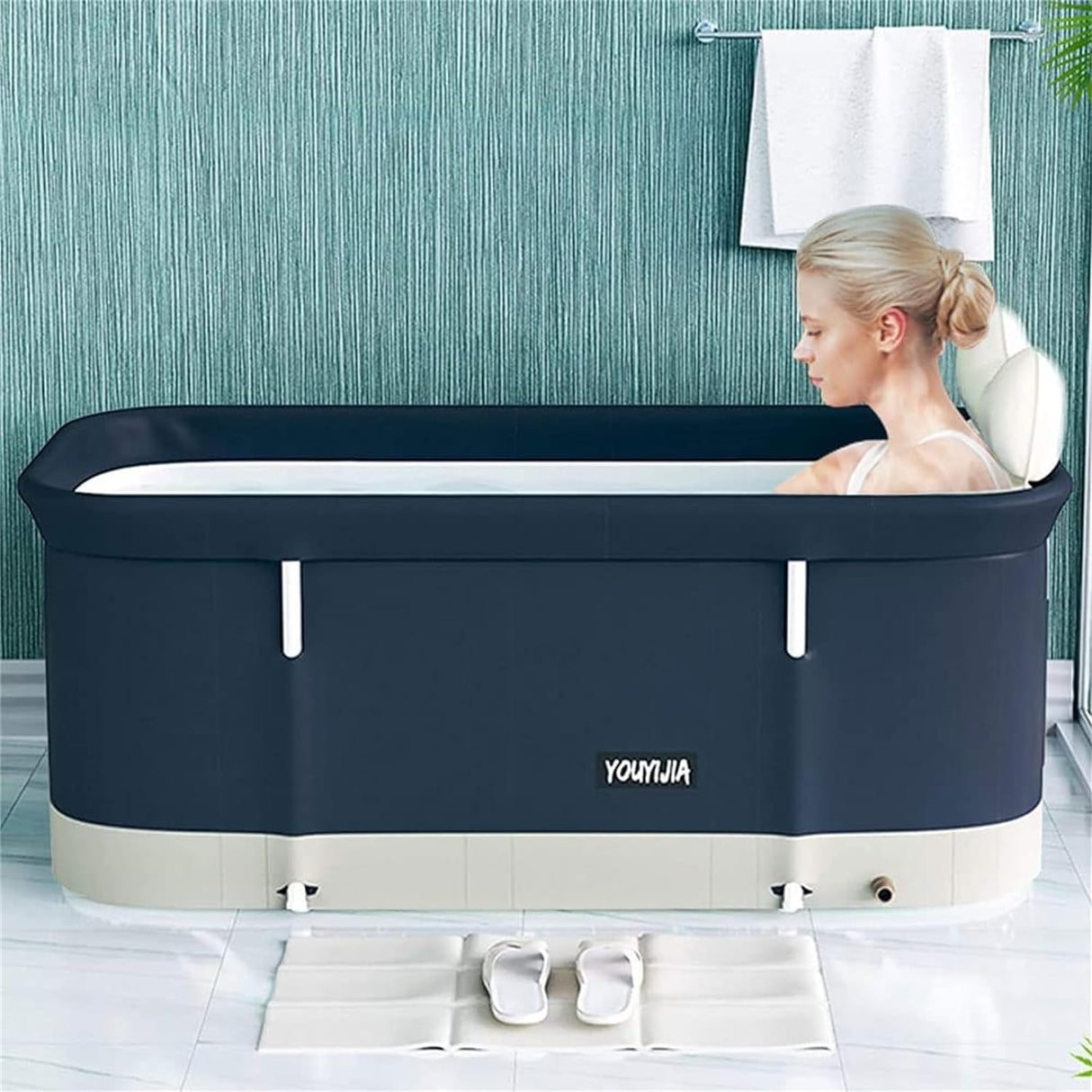 Portable ice Bathtub Adult Foldable Bath Barrel SPA Household Tub for 2-Person Family Large Size 47 inch Minimalist Pattern