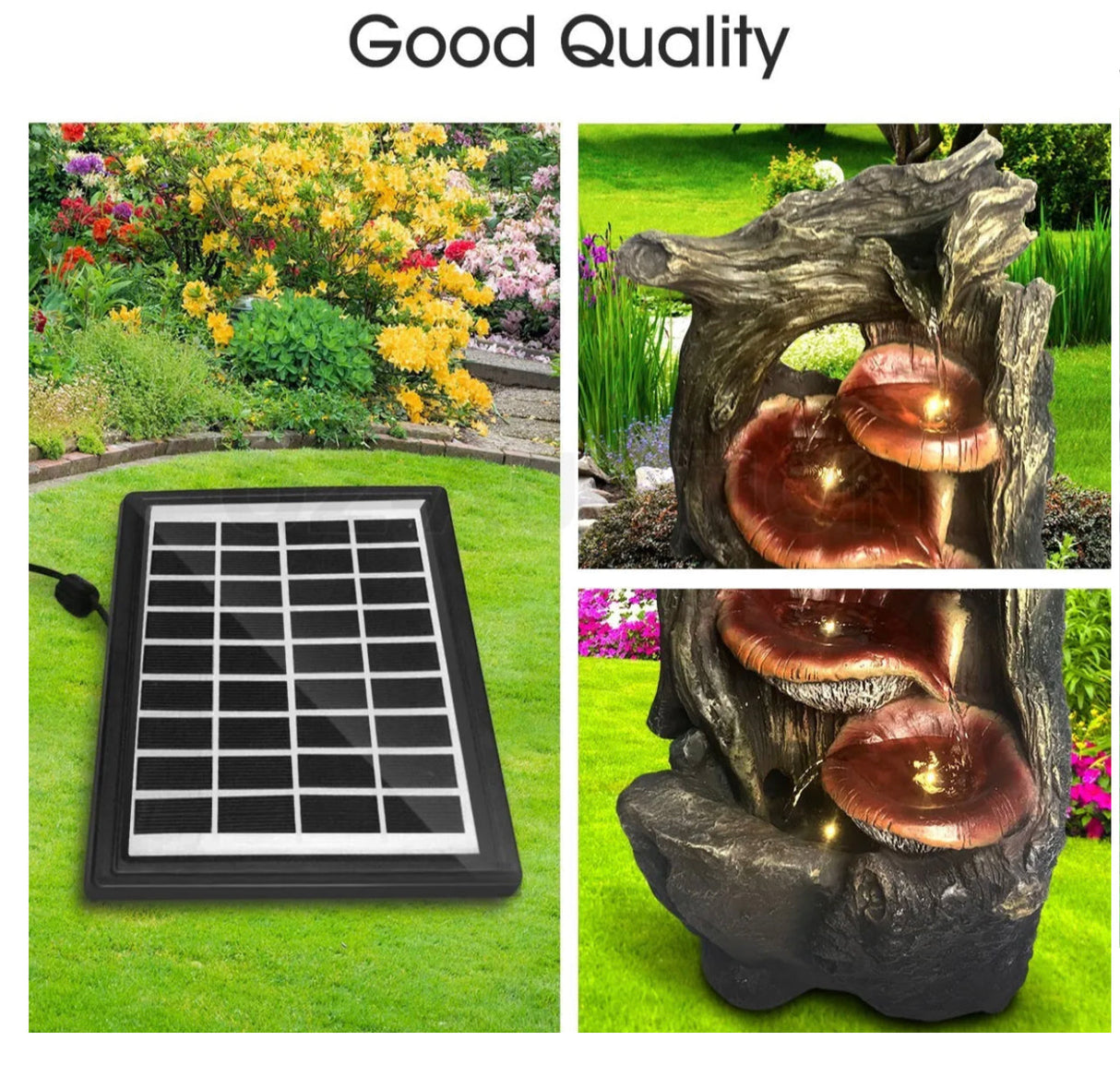 Garden Features Solar Powered Outdoor Water Fountain Bird Bath w/LED Light