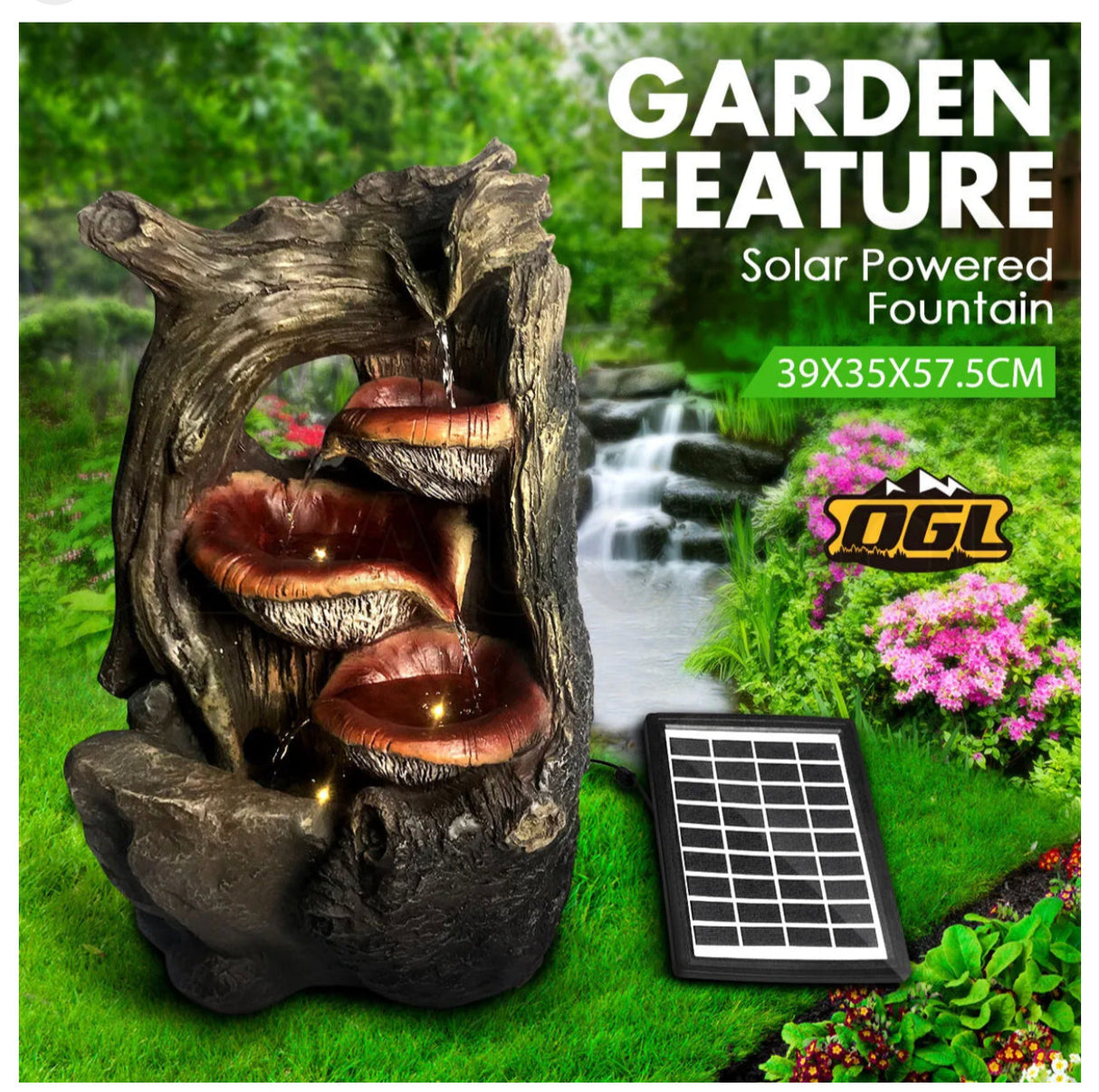 Garden Features Solar Powered Outdoor Water Fountain Bird Bath w/LED Light
