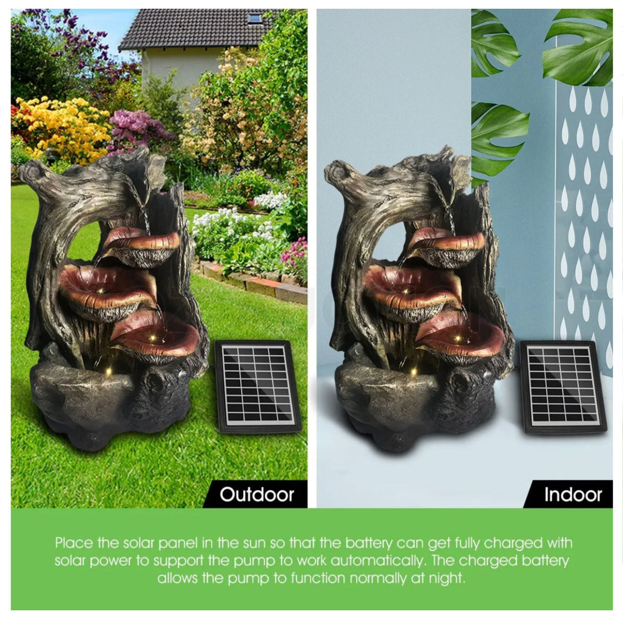 Garden Features Solar Powered Outdoor Water Fountain Bird Bath w/LED Light