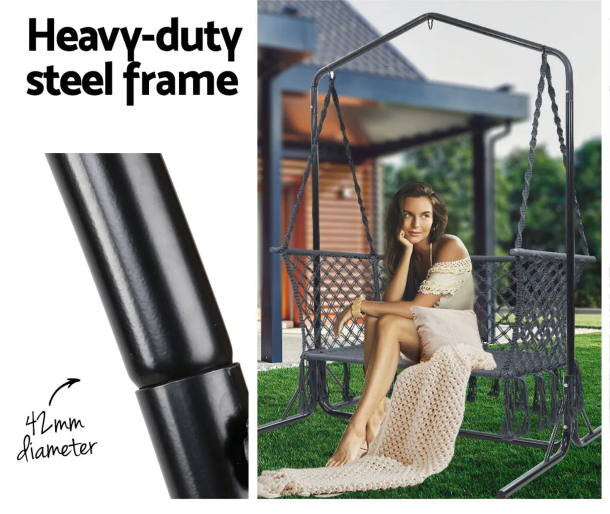 Hammock Chair with Stand Outdoor Swing Frame 2 Seater Bench Furniture