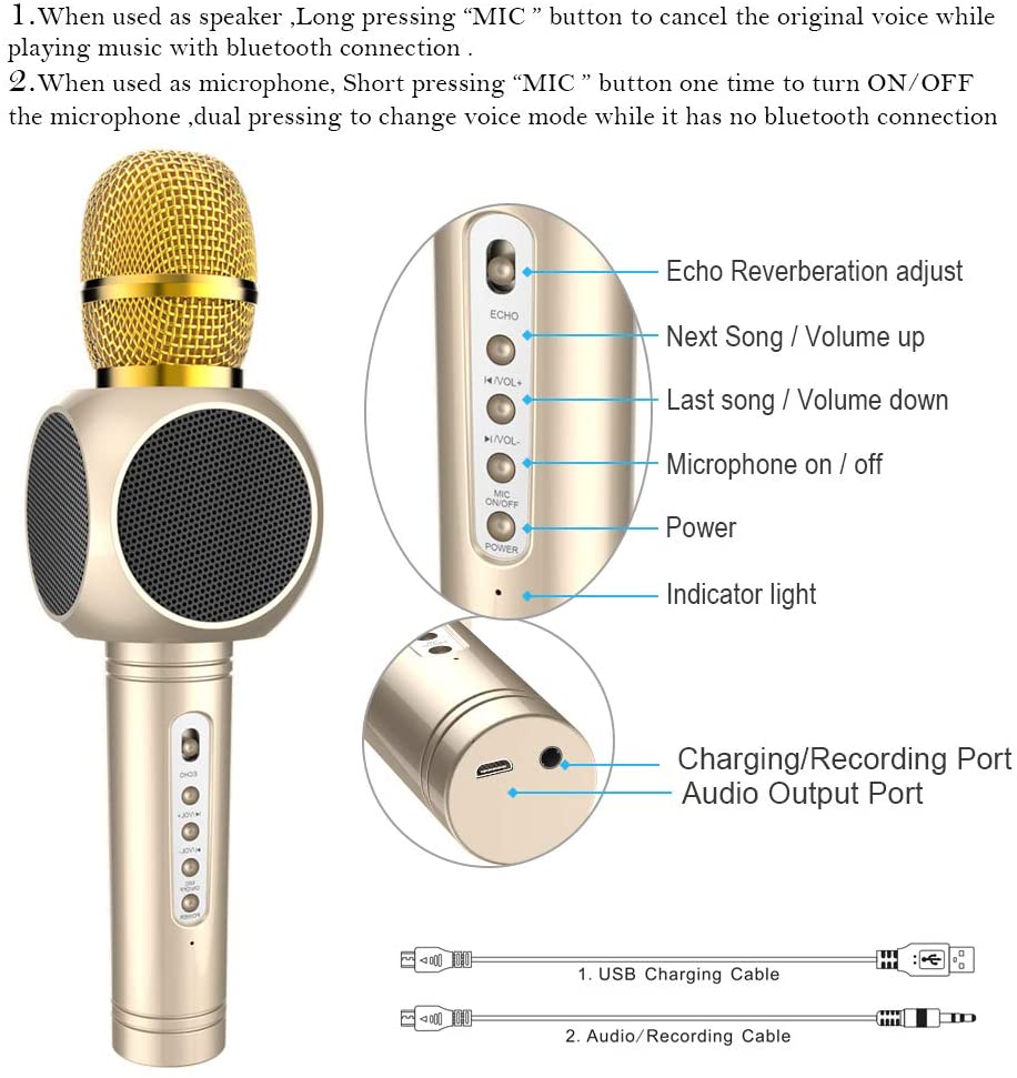 MODAR Gold 4-in-1 Bluetooth Karaoke Microphone