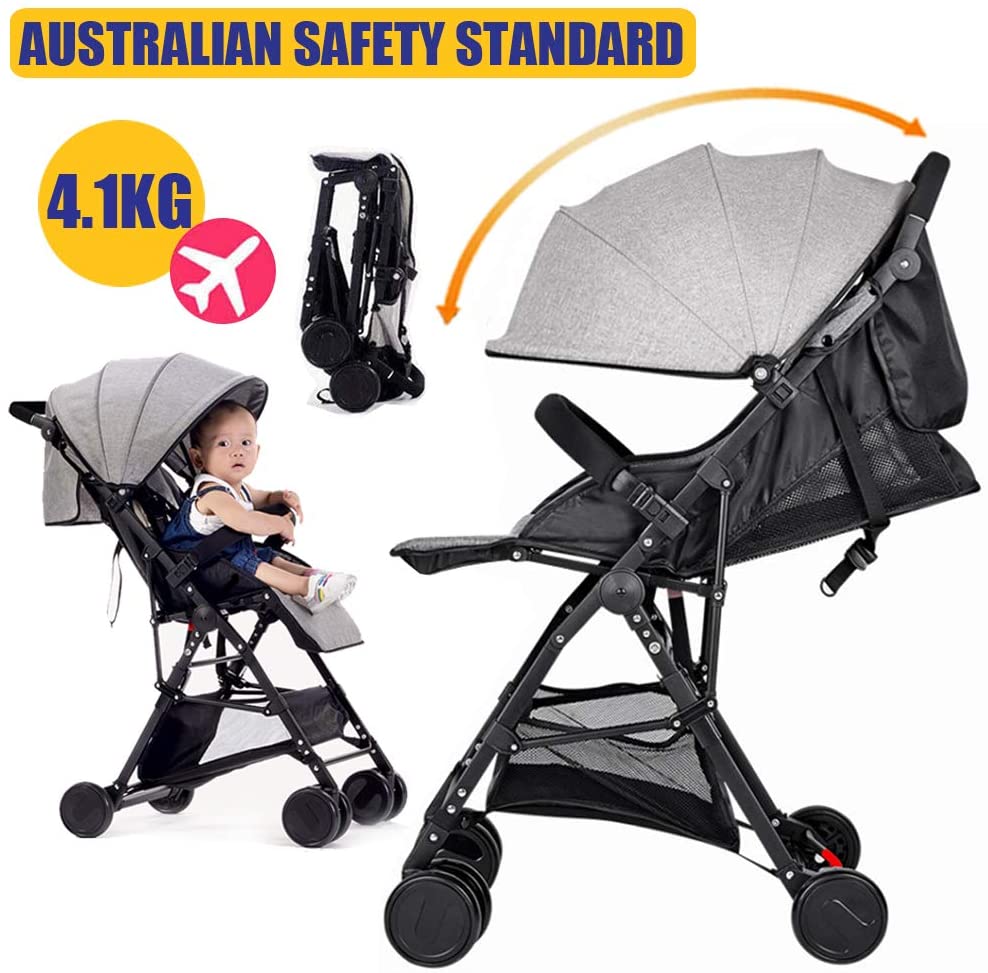 Baby Safe City Tour Stroller Carriage Pram Compact Lightweight Folding Toddler Strollers Carrier Travel Umbrella Jogger (Gray)