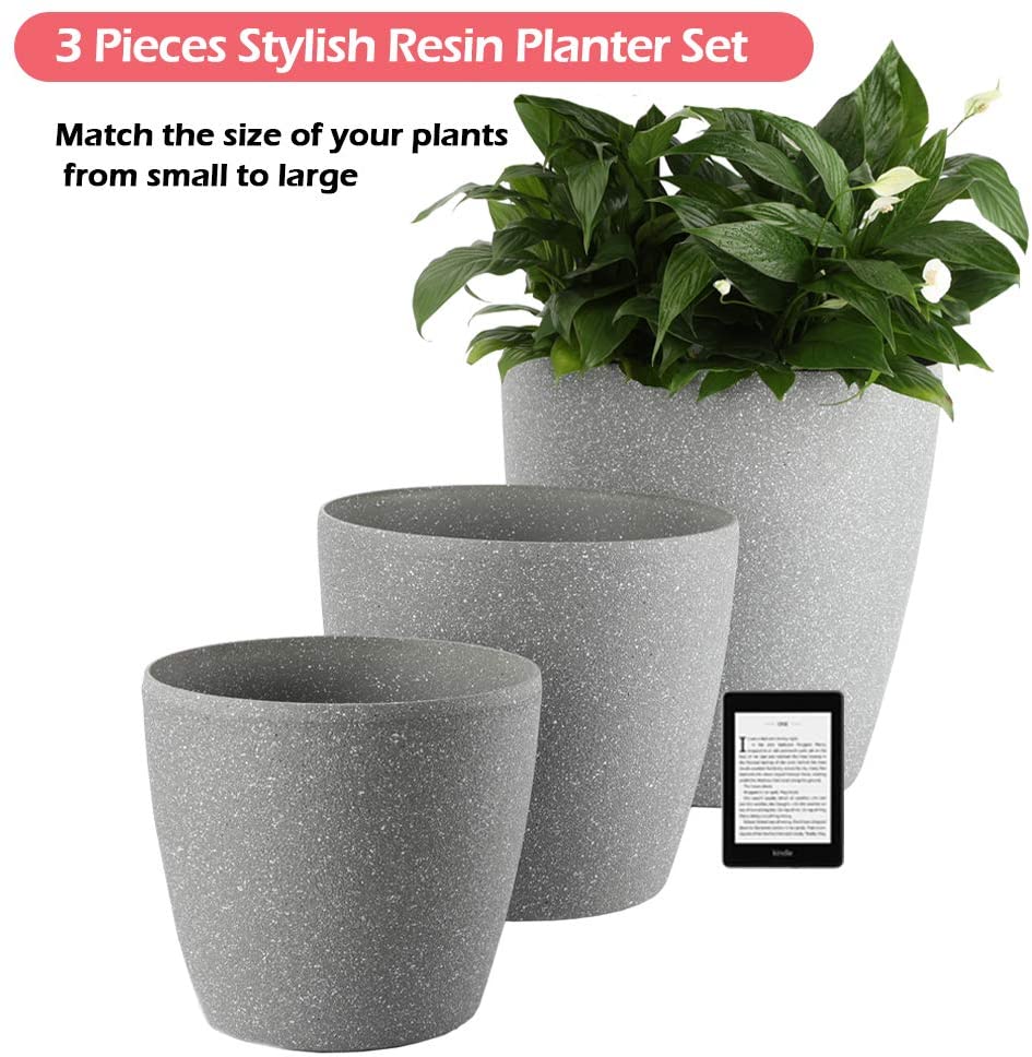 Garden Resin Planter Sandstone Touch Set of 3