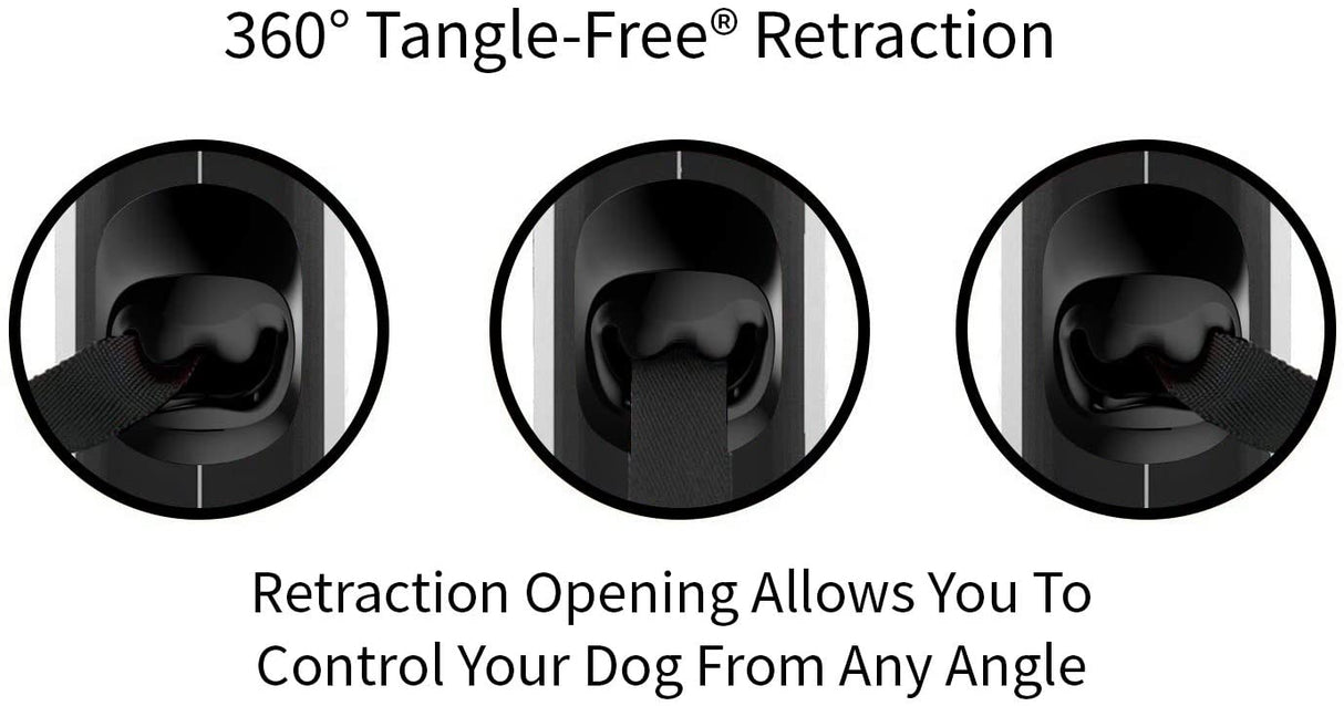 360° Tangle-Free, Heavy Duty Retractable Dog Leash for Up to 55 Lb Dogs; 16 Ft Strong Nylon Tape/Ribbon; One-Handed Brake, Pause, Lock