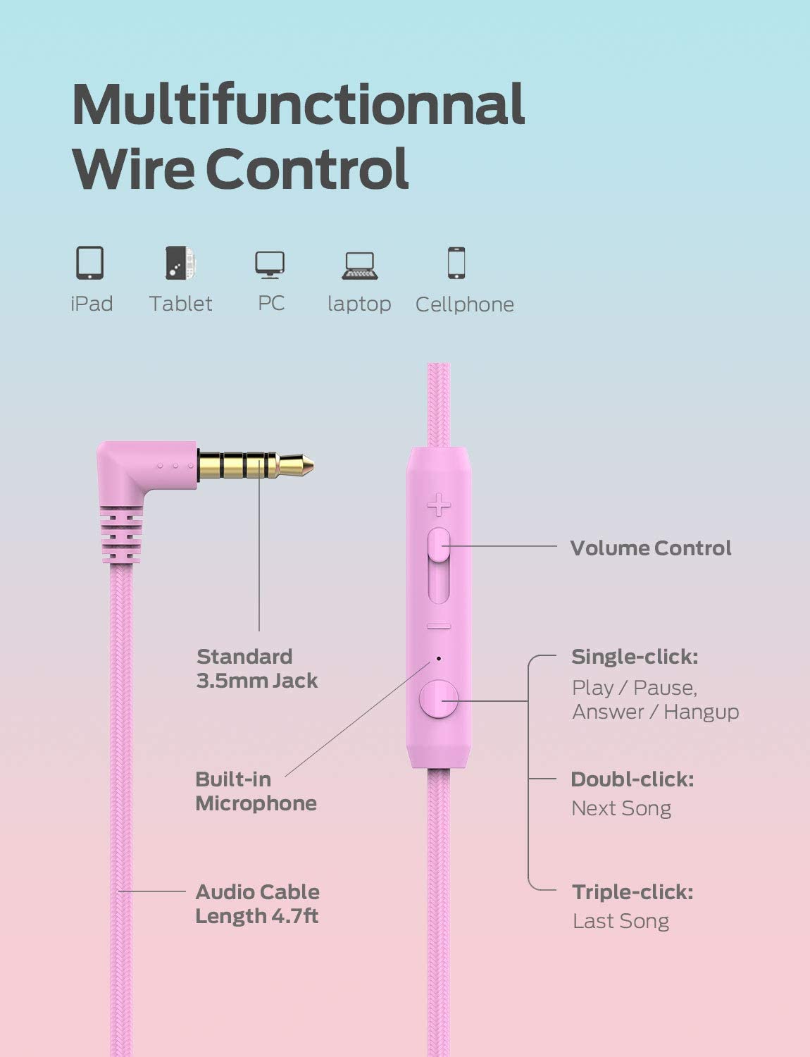 iClever Kids Headphones-Pink