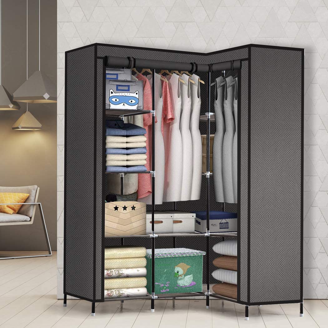 Levede Portable Corner Clothes Closet Wardrobe Storage Organiser Rack Unit Shelf