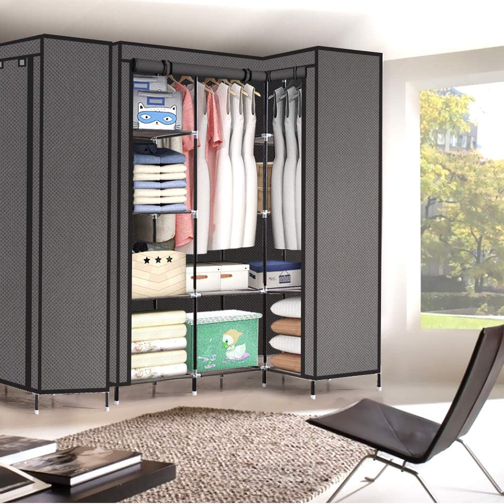 Levede Portable Corner Clothes Closet Wardrobe Storage Organiser Rack Unit Shelf