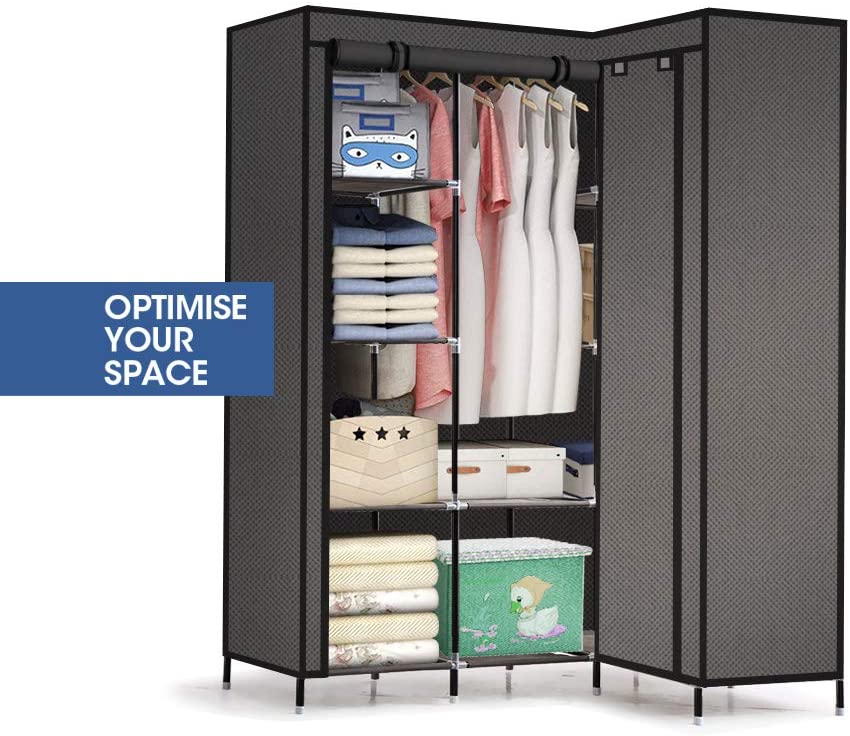 Levede Portable Corner Clothes Closet Wardrobe Storage Organiser Rack Unit Shelf