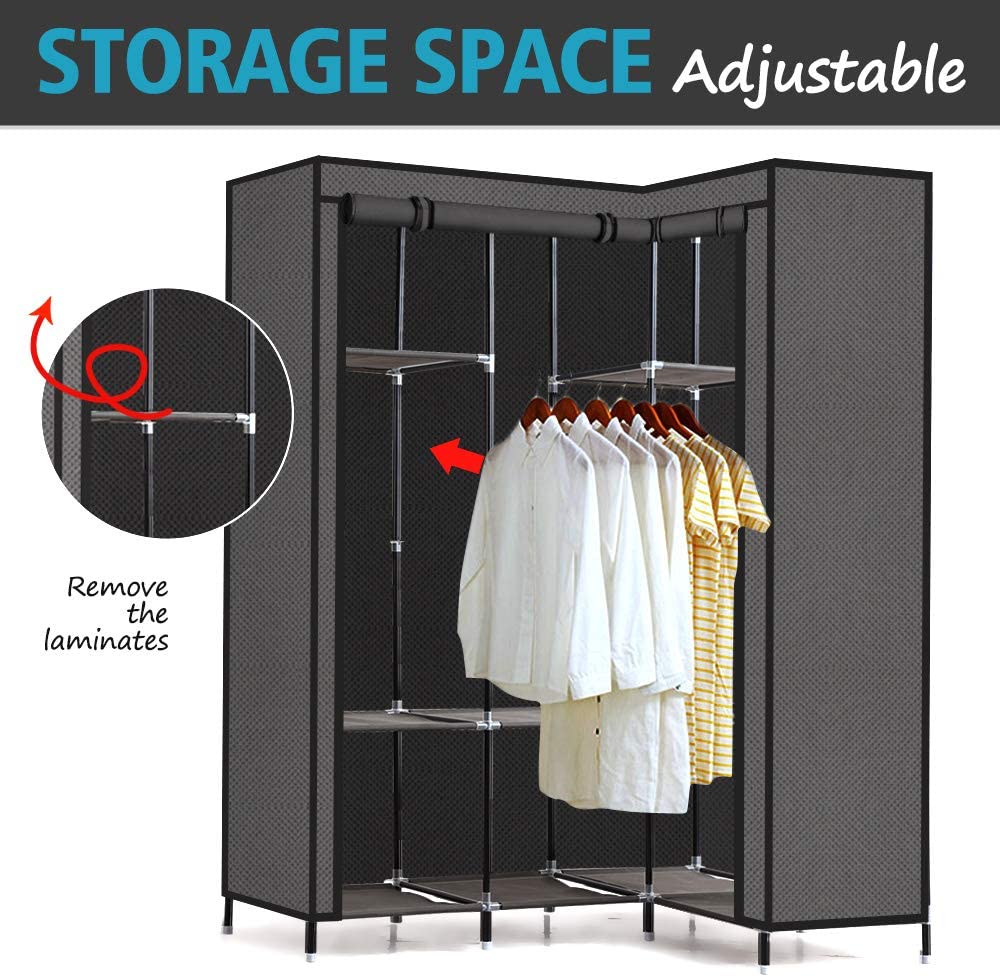 Levede Portable Corner Clothes Closet Wardrobe Storage Organiser Rack Unit Shelf