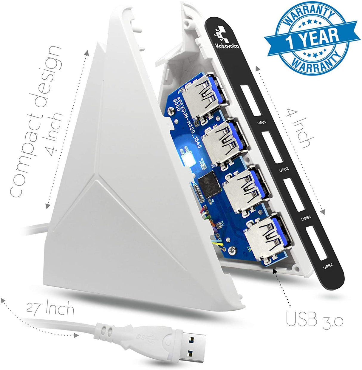 USB Hub 3.0 Vertical Data Hub with Long Cord