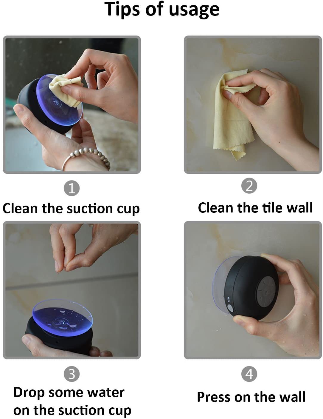 Portable Waterproof Shower Speaker-Black