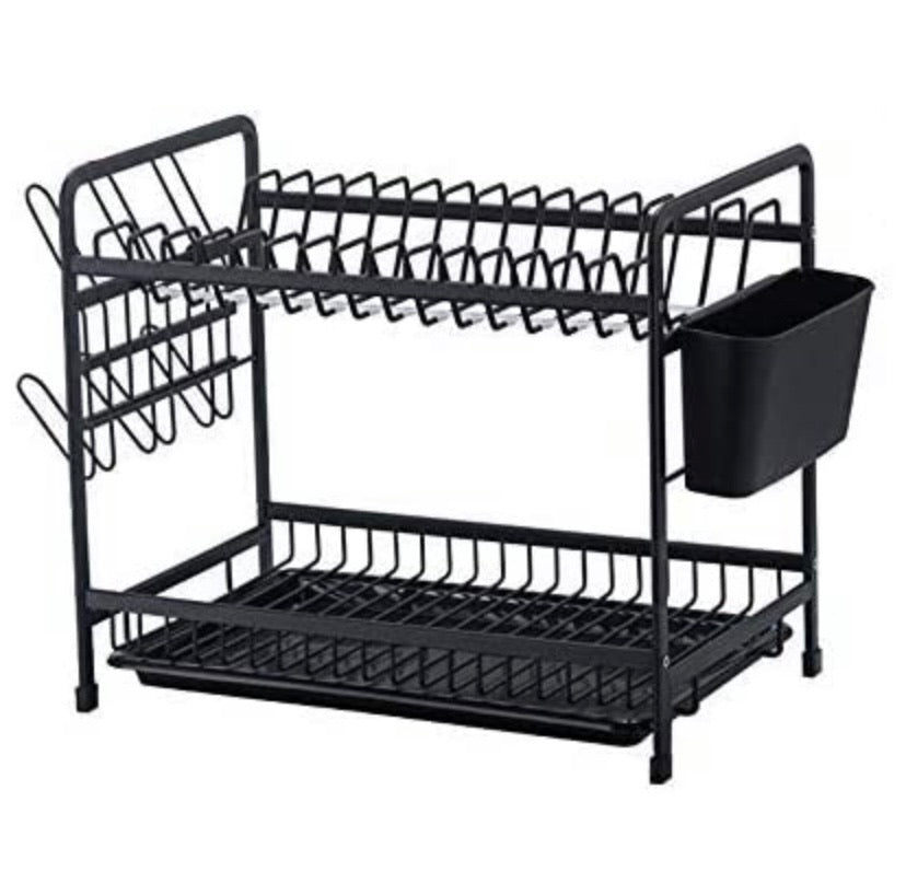 Counter Top Dish Rack Dish Storage Rack Kitchen Shelf Dish Drainer Alumimum 2-Tier Dish Holder Cup Holder