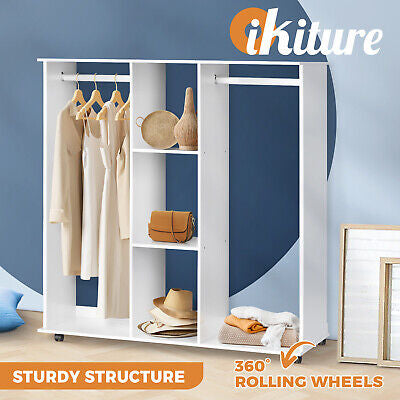 Portable Double Wardrobe Storage Shelves Organizer Clothes Rack Hanger