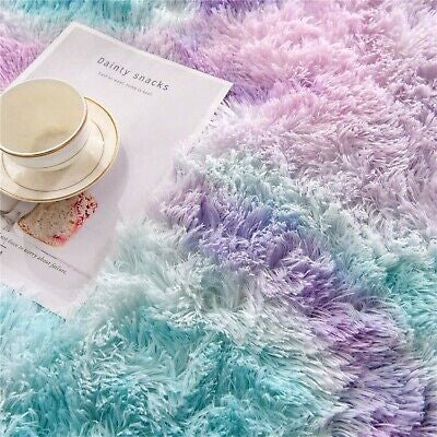 Soft Fluffy Rugs Anti-Skid Shaggy Area Rug Tie-dye Carpet Floor Mat Dining Room