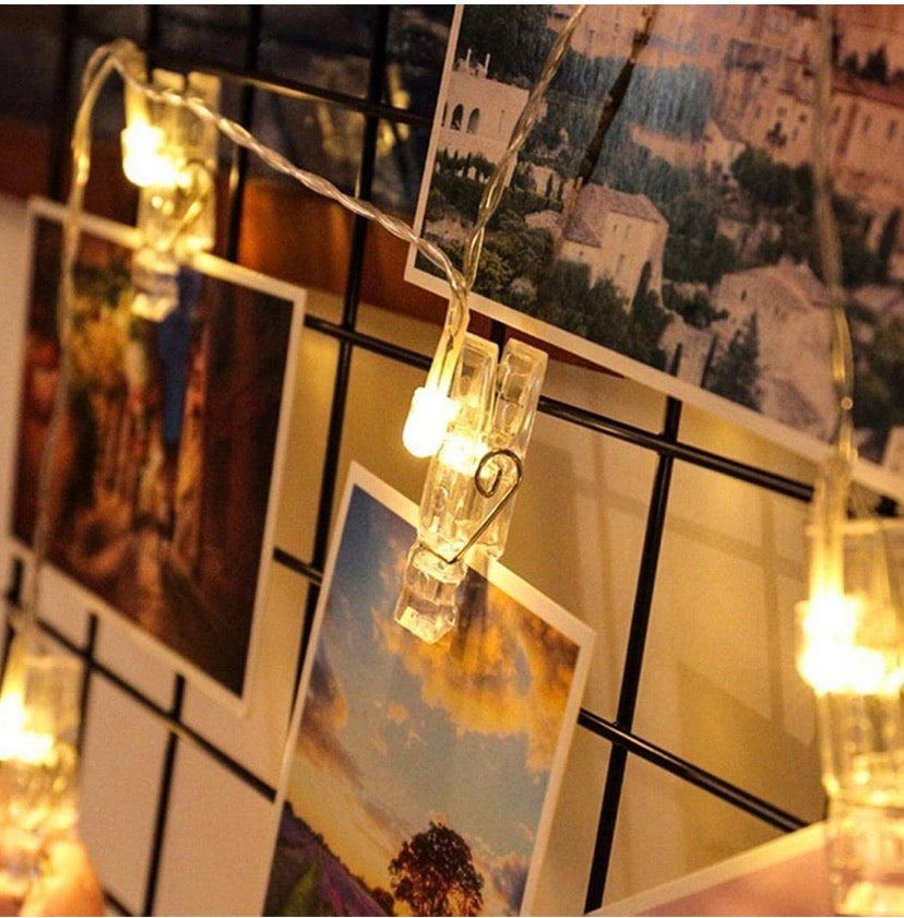 30 LED Photo Clips String Lights Battery Operated Indoor Fairy String Lights with Clips for Hanging Pictures, Cards, Artwork, Bedroom Wall Party Wedding Birthday Décor, Warm White