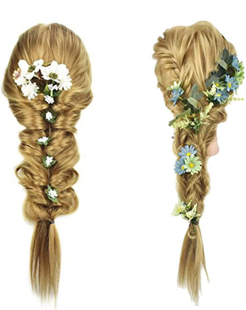 28" Cosmetology Mannequin Head Hairdressing Hair Styling Head Synthetic Hair Training Head Manikin Doll Head(A Free Clamp)