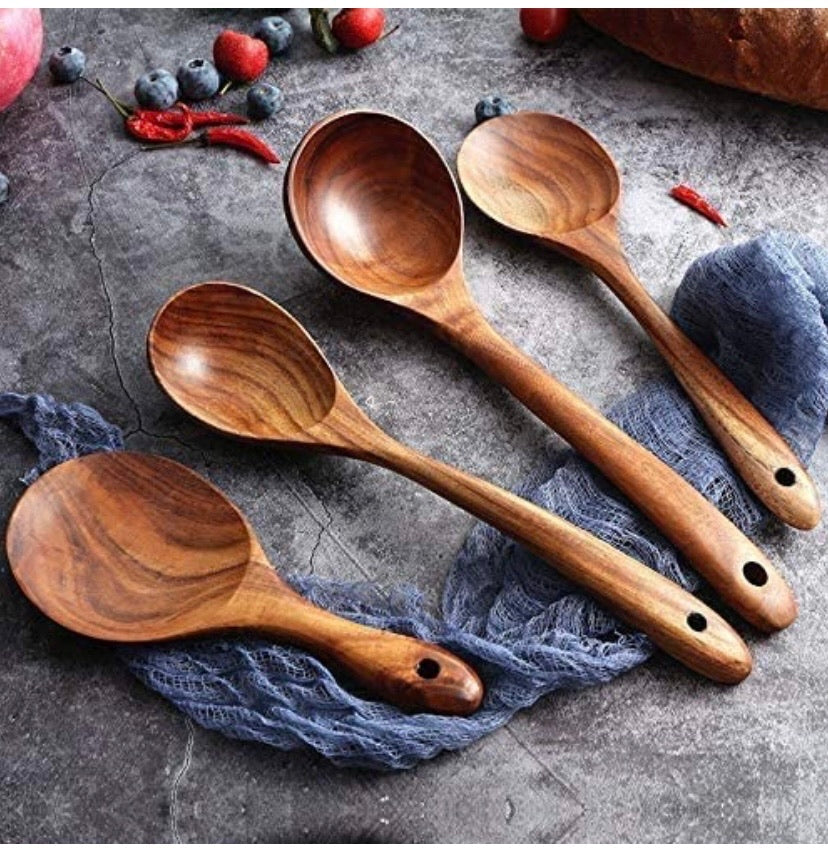 Wooden Utensils Set for Kitchen, Messon Handmade Natural Teak Cooking Spoons Wooden Spatula for Nonstick Cookware