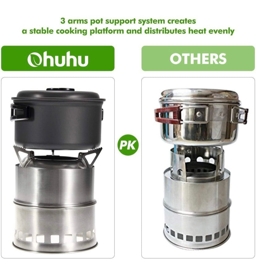 Camping Stove Backpacking Burner Stove - Potable Stainless Steel Wood Burning Stove Picnic BBQ Camping Cooker with Grill Grid