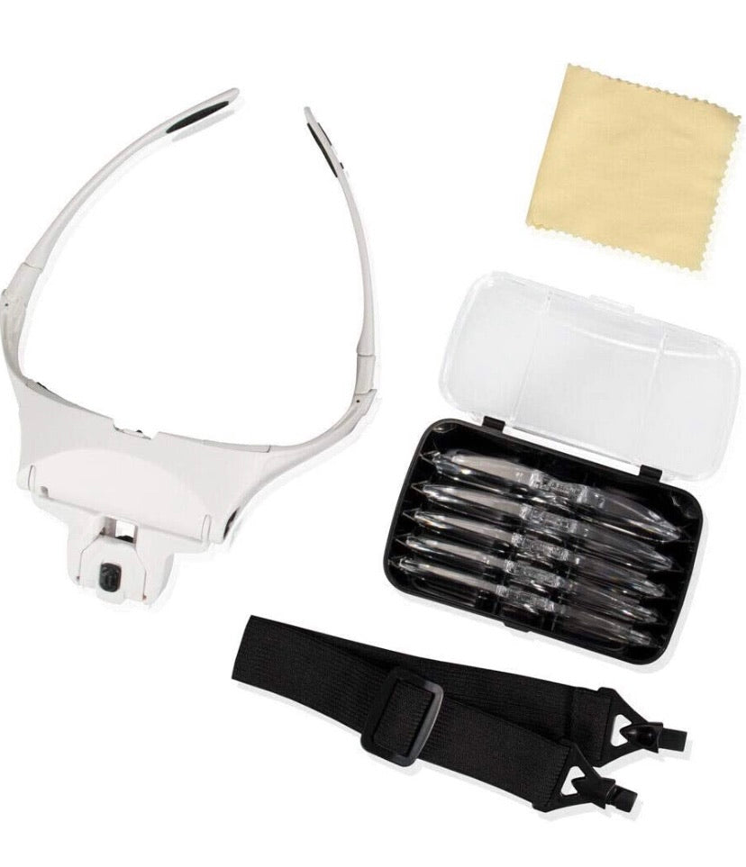 Head Mount Magnifier, Bysameyee Lighted Magnifying Headband Glass Loupe Visor with 2 LED Light for Close Work, Jewelry Work, Watch Repair, Arts & Crafts, Reading Aid