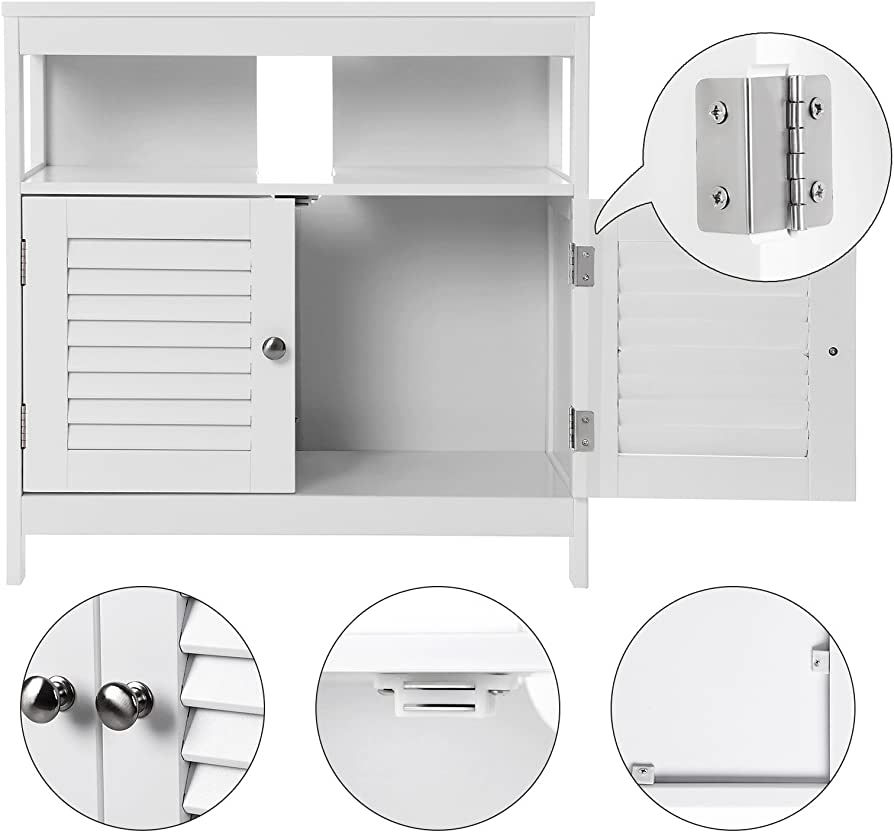 Vanity Unit Without Sink Lots of Storage Space Bathroom Cabinet with Slat Doors 2 White, MDF Panels, with Open Compartment, 60 x 30 x 60 cm