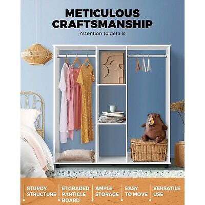 Portable Double Wardrobe Storage Shelves Organizer Clothes Rack Hanger