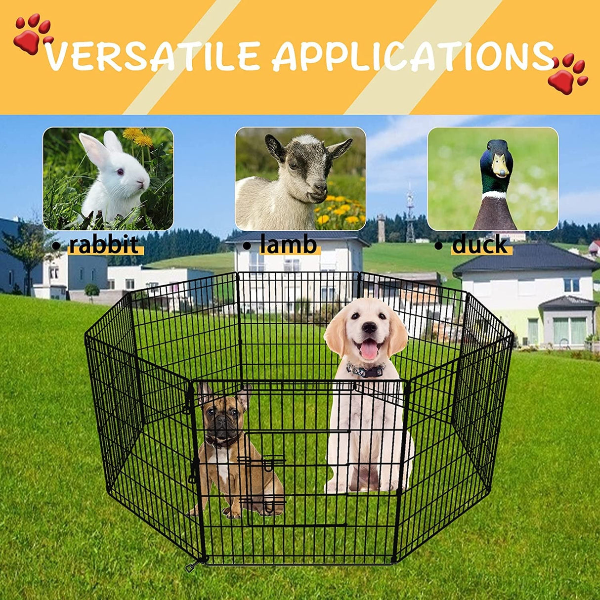 42" Pet Playpen Dog Dence Exercise Pen, 8 Panel Pet Dog Playpen Puppy Enclosure Fence Play Pen, Indoor/Outdoor Foldable Metal Fitness Pen (Black, 107x61cm x8)
