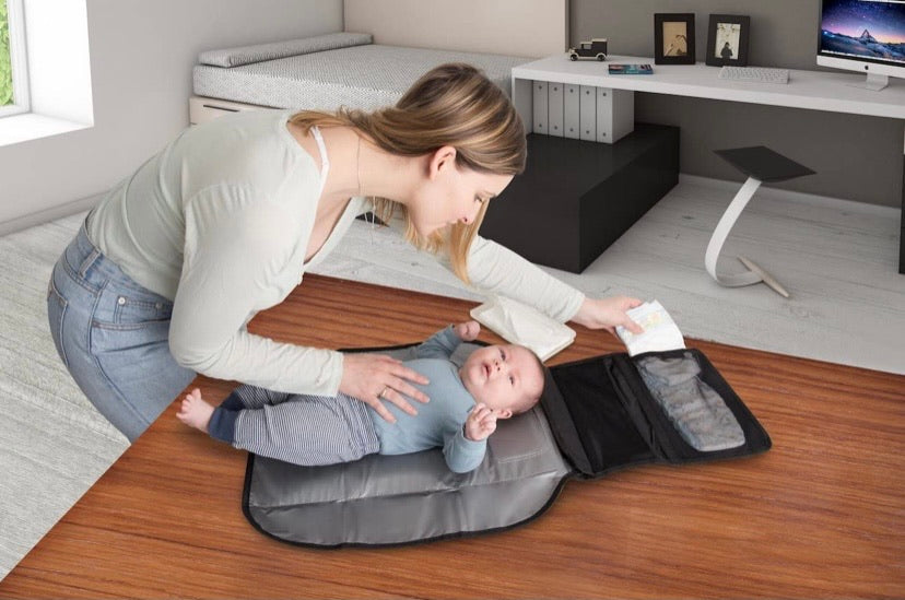 Portable Baby Changing Pad Diaper Bag Mat & Foldable Travel Changing Station with Bonus Wipe Case, Black