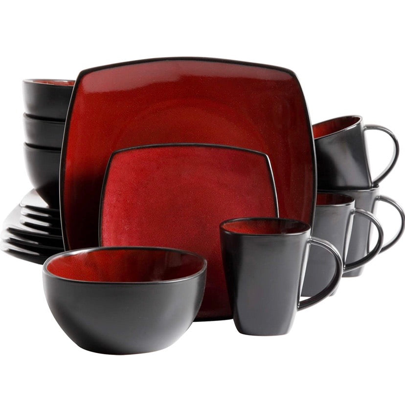 16-Piece Square Reactive Glaze Dinnerware Set