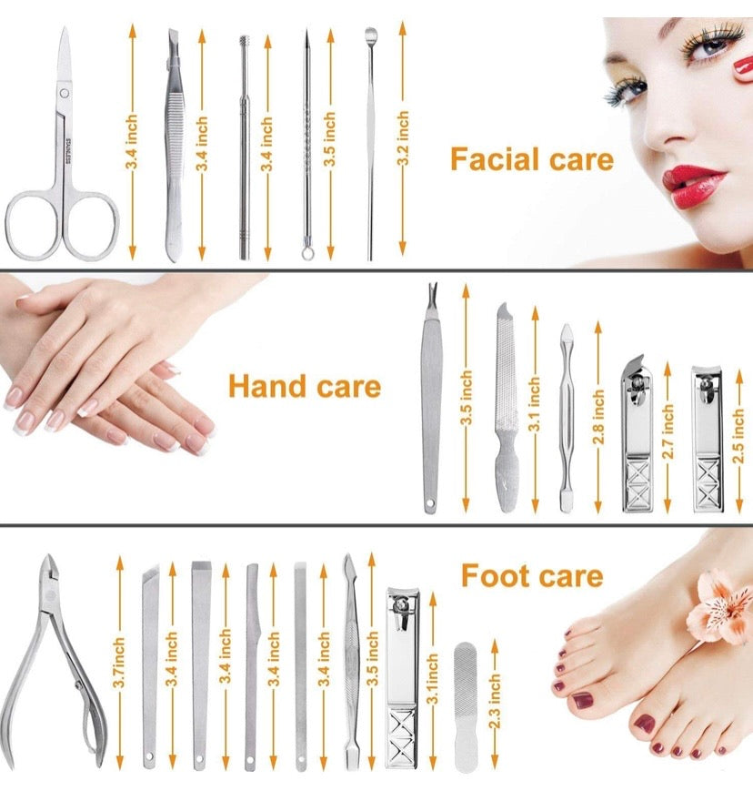 Manicure Pedicure Set Nail Clippers,FomaTrade 20 Pieces Stainless Steel Manicure Kit, Professional Grooming Kit, Nail Tools with Luxurious Travel Case (silver)