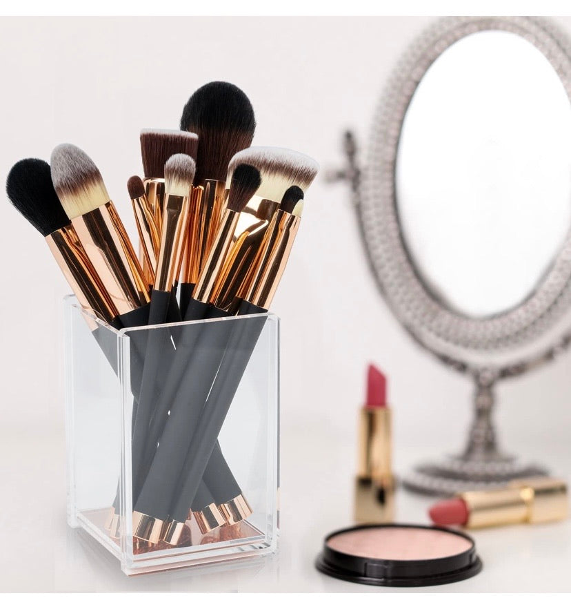 Professional Makeup Brush Collection, 12pcs Set High End Cosmetic Brush, Cruelty Free Synthetic Bristles for Foundation Blending Powder Blush Eye Shadow, Travel Leather Clutch, Rose Gold