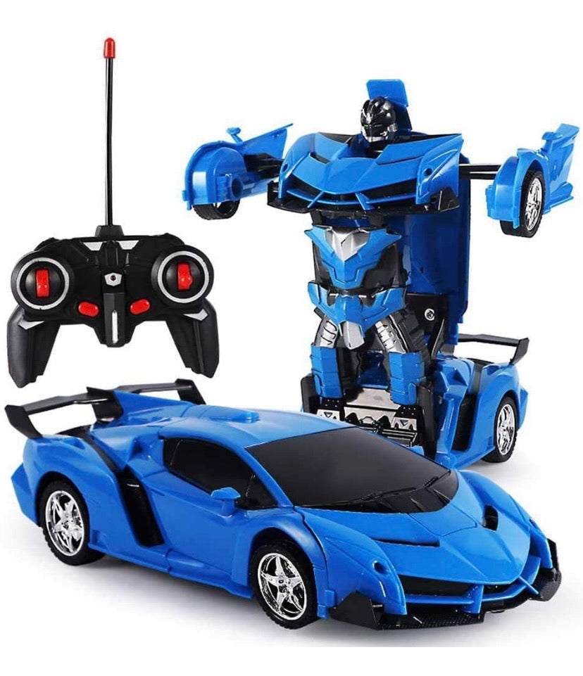 RC Car for Kids, 1:18 Transform Car Robot, 2.4GHz Rechargeable 360°Rotating Drifting Realistic Engine Sounds Remote Control Toy Car, Best Kids and Adults (Blue)