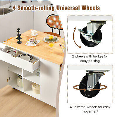 Drop-Leaf Rolling Kitchen Island with Cabinet & Drawer