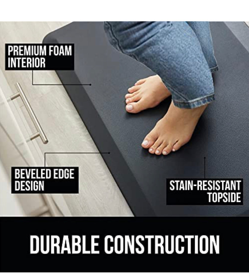 Premium Anti Fatigue Mat, Kitchen Mat, Standing Desk Mat, Floor Mat, Durable Non Slip Bottom, Waterproof Ergonomic Comfort Foam Rug & Mat for Kitchen, Sink, Office, Home or Garage (81 x 51 x 2 cm) Black (1)