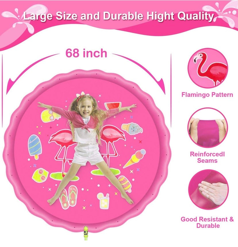 2020 Upgraded 68 Inch Inflatable Flamingo Splash Pad Water Pool Sprinkler Mat Toy for Kids Water Play
