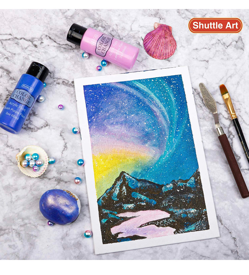 Acrylic Paint Set, Shuttle Art 16 Chameleon Colours Colour Change Acrylic Paints in Bottles (60ml/2oz), Non-Toxic for Artists, Beginners Kids on Rocks, Crafts, Canvas, Wood, Ceramic