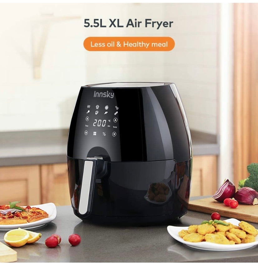 Air Fryer 5.5L, 1700W Air Fryer for Roasting, High-Tech Cooking appliances & Oilless Cooker with LED Touchscreen, 8 Cooking Presets, Preheat & Recipes Book