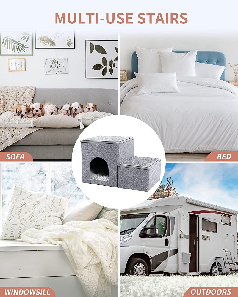 Dog Stairs for High Beds, Small Dogs Pet Steps Stool to Get on Bed, Cat Stairs Ladder, Puppy Toy Storage Folding Doggie Ramp for Couch, Car, Home