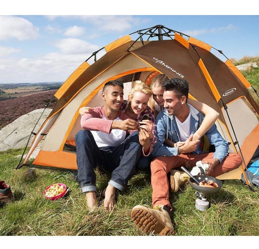 Automatic Camping Tent 2 3 Person - Portable Dome Quick Up Tent (Brown)
