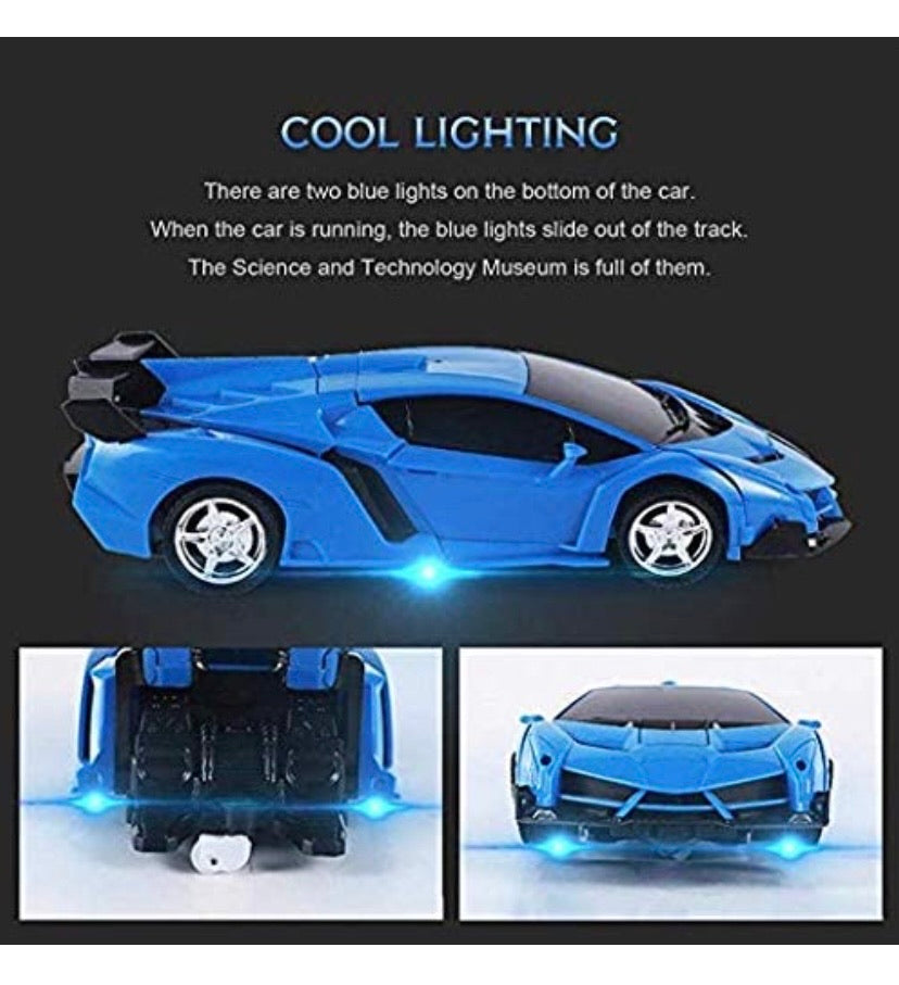 RC Car for Kids, 1:18 Transform Car Robot, 2.4GHz Rechargeable 360°Rotating Drifting Realistic Engine Sounds Remote Control Toy Car, Best Kids and Adults (Blue)