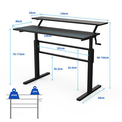 Standing Desk Adjustable Height Sit Stand Desk Laptop PC Table 120x60cm