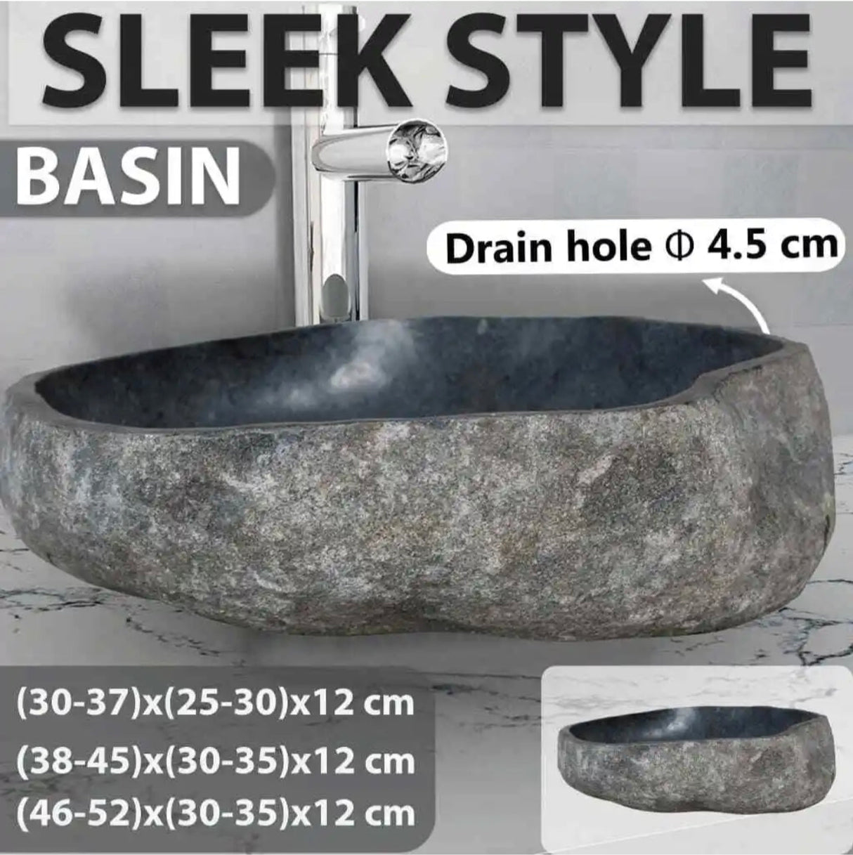 Basin Natural River Stone Oval Bathroom Sink Washroom Bowl Vanity Multi Sizes