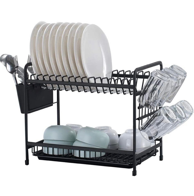 Counter Top Dish Rack Dish Storage Rack Kitchen Shelf Dish Drainer Alumimum 2-Tier Dish Holder Cup Holder