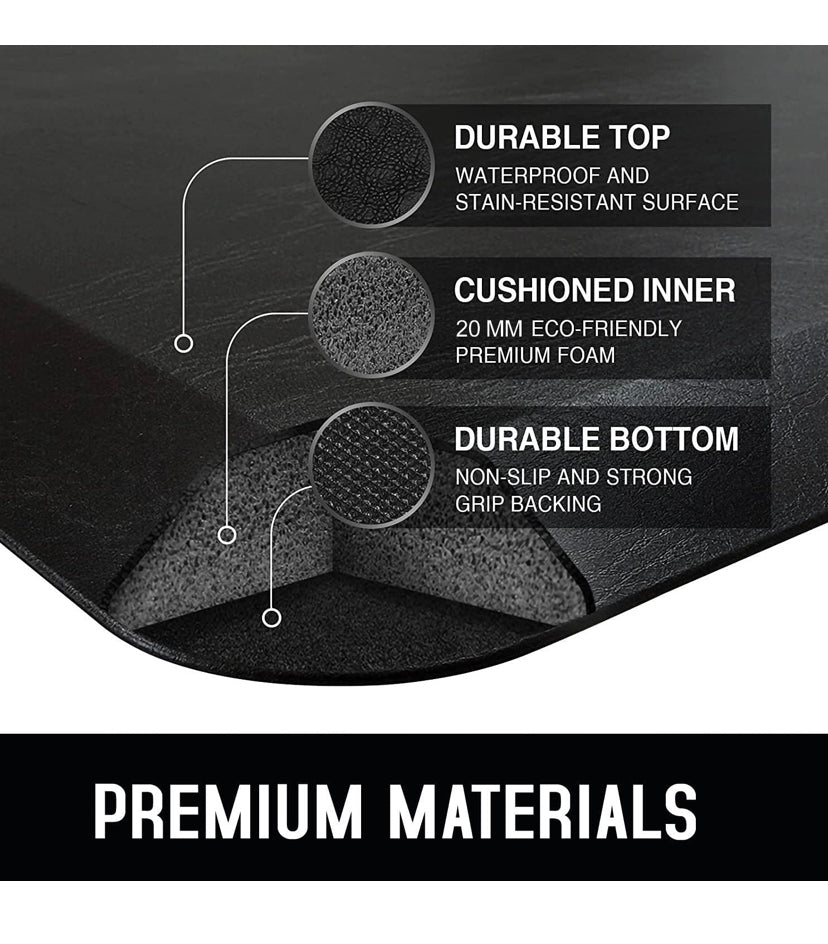 Premium Anti Fatigue Mat, Kitchen Mat, Standing Desk Mat, Floor Mat, Durable Non Slip Bottom, Waterproof Ergonomic Comfort Foam Rug & Mat for Kitchen, Sink, Office, Home or Garage (81 x 51 x 2 cm) Black (1)