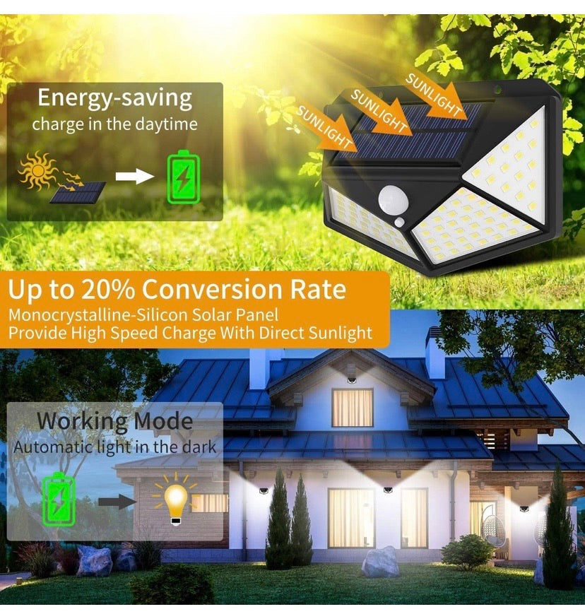 LED Solar Lights Outdoor,100 LED Motion Sensor Solar Security Lights, Outdoor Waterproof Solar Wall Light for Gate, Yard, Garage (2 Packs)