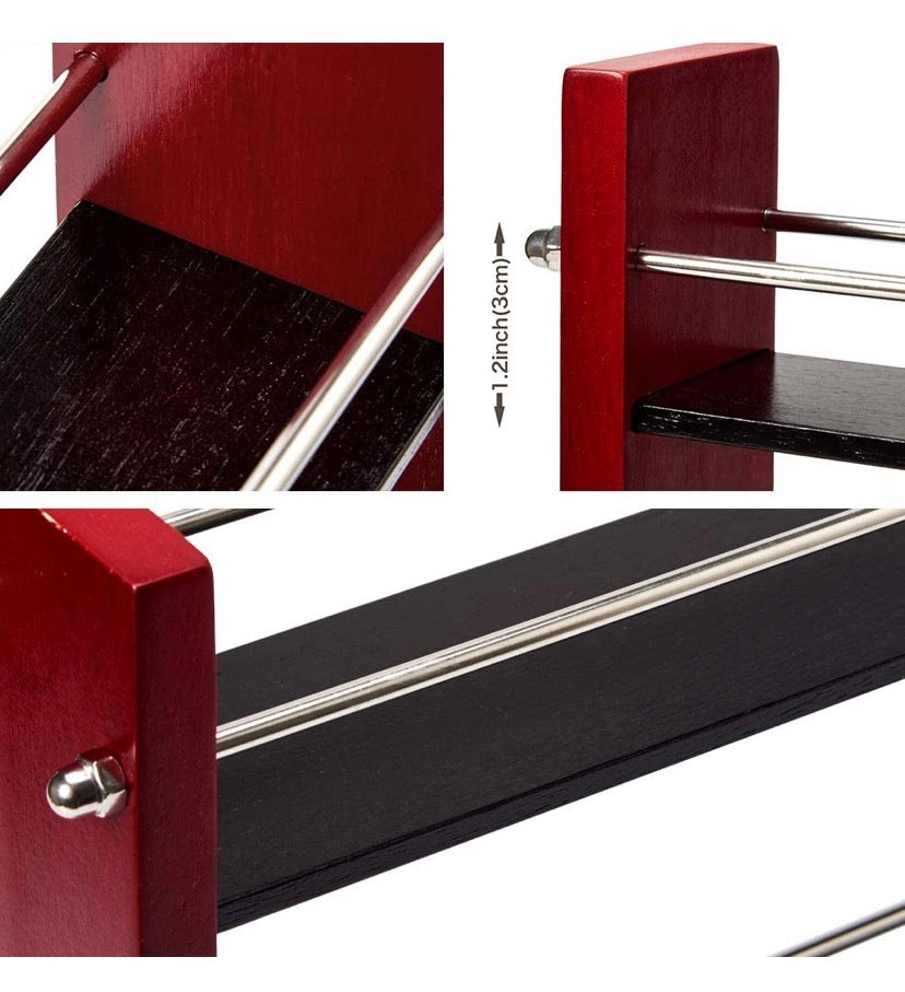 Wood Spice Rack with 21 Empty Jars and Labels, 3 Tier Freestanding Organizer Shelf Display Stand with Rails for Countertop, Cabinet, Kitchen, Pantry - Red and Black