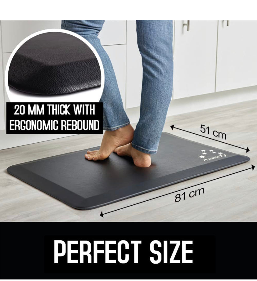 Premium Anti Fatigue Mat, Kitchen Mat, Standing Desk Mat, Floor Mat, Durable Non Slip Bottom, Waterproof Ergonomic Comfort Foam Rug & Mat for Kitchen, Sink, Office, Home or Garage (81 x 51 x 2 cm) Black (1)